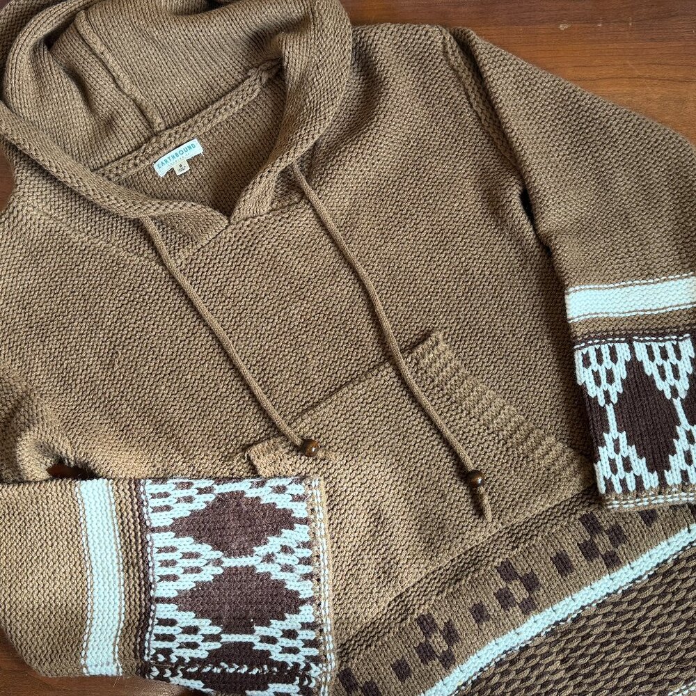 Earthbound Baja Style Hoodie Sweater Brown Knit Boho Size S - Picture 2 of 11